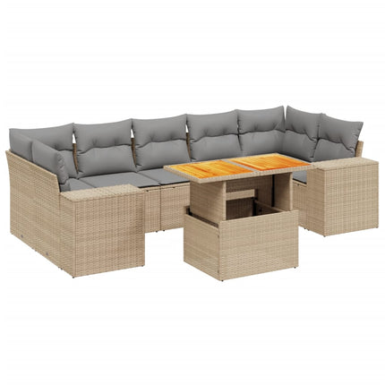Matgrupp för trädgården med dynor 8 delar beige konstrotting