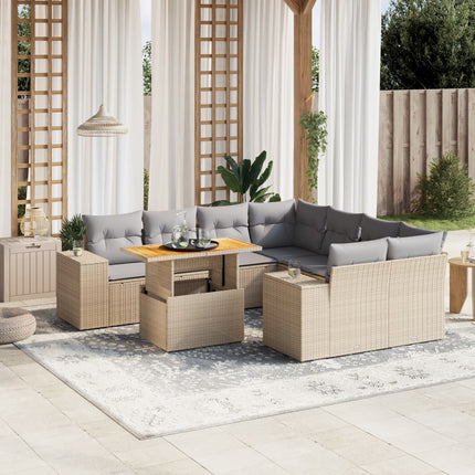 Soffgrupp för trädgården med dynor 9 delar beige konstrotting