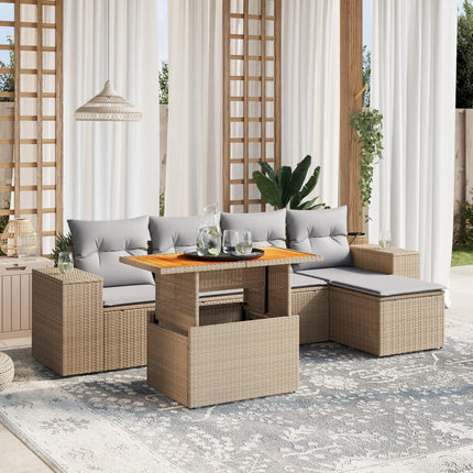 Soffgrupp för trädgården med dynor 6 delar beige konstrotting