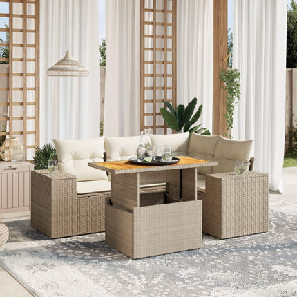 Soffgrupp för trädgården med dynor 5 delar beige konstrotting