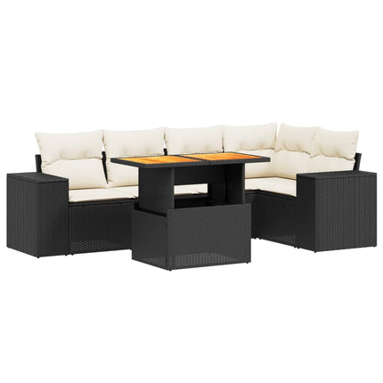 Loungegrupp med dynor 6 delar svart konstrotting