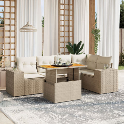 Soffgrupp för trädgården med dynor 6 delar beige konstrotting