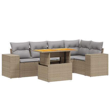 Soffgrupp för trädgården med dynor 6 delar beige konstrotting