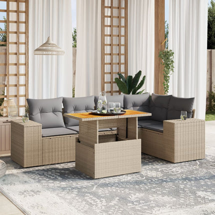 Soffgrupp för trädgården med dynor 6 delar beige konstrotting