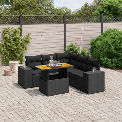 Loungegrupp med dynor 6 delar svart konstrotting