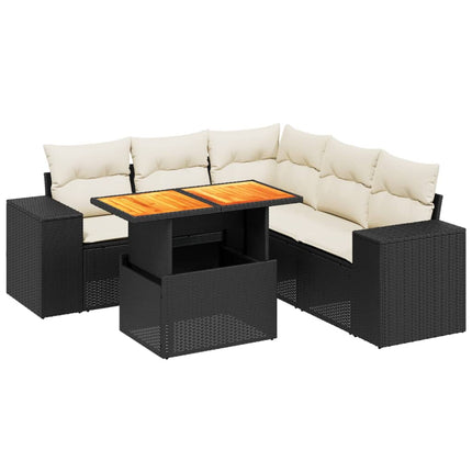 Loungegrupp med dynor 6 delar svart konstrotting