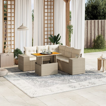 Soffgrupp för trädgården med dynor 6 delar beige konstrotting