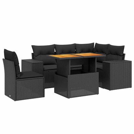 Loungegrupp med dynor 6 delar svart konstrotting
