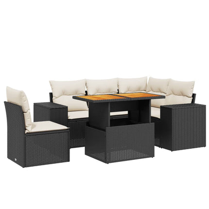 Loungegrupp med dynor 6 delar svart konstrotting