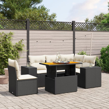 Loungegrupp med dynor 6 delar svart konstrotting