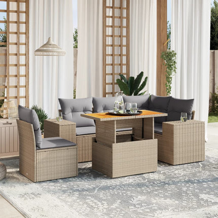 Soffgrupp för trädgården med dynor 6 delar beige konstrotting
