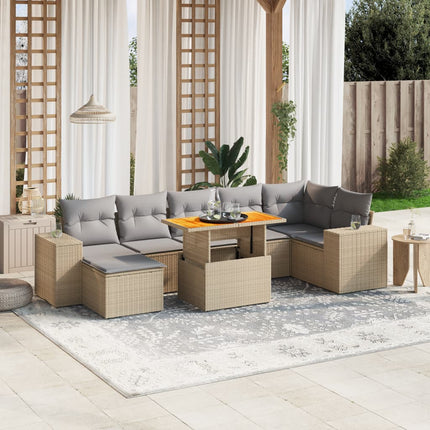 Matgrupp för trädgården med dynor 8 delar beige konstrotting
