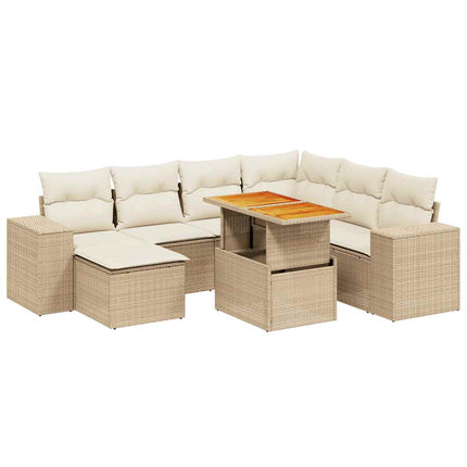 Matgrupp för trädgården med dynor 8 delar beige konstrotting