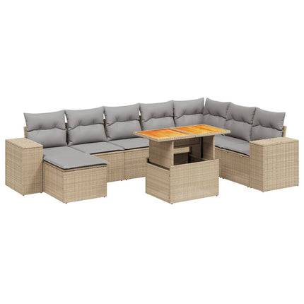 Soffgrupp för trädgården med dynor 9 delar beige konstrotting