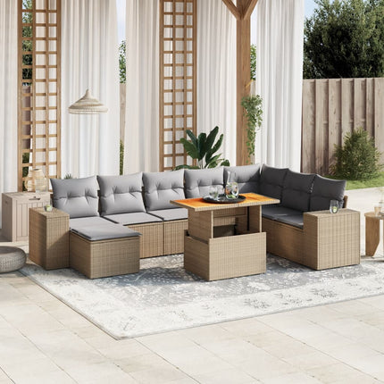 Soffgrupp för trädgården med dynor 9 delar beige konstrotting