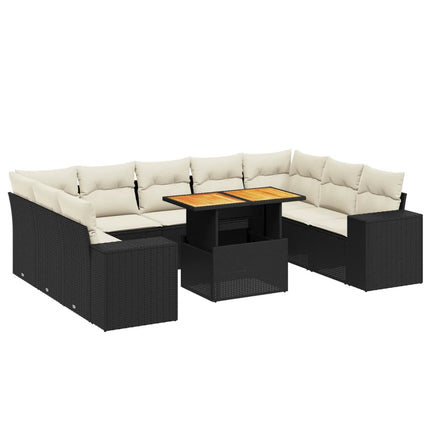 Loungegrupp 10 delar med svarta dynor konstrotting