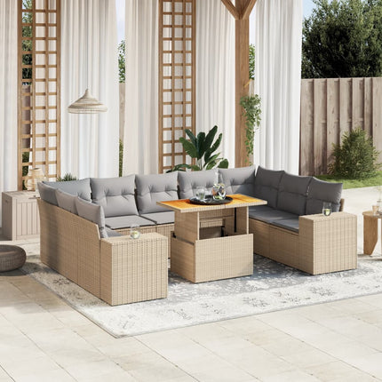 Soffgrupp för trädgård med dynor 10 delar beige konstrotting