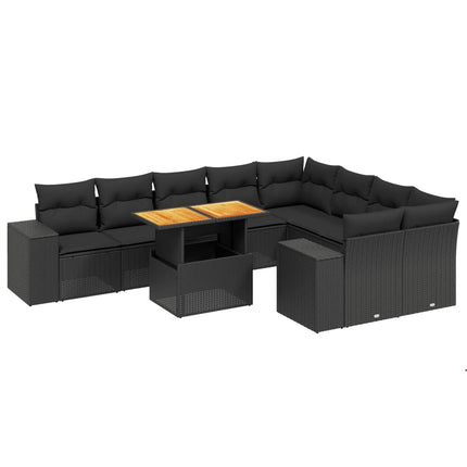 Loungegrupp 10 delar med svarta dynor konstrotting
