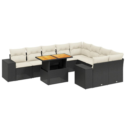 Loungegrupp 10 delar med svarta dynor konstrotting