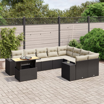 Loungegrupp 10 delar med svarta dynor konstrotting