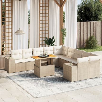 Loungegrupp för trädgården m. dynor 11 delar beige konstrotting