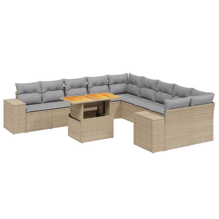 Loungegrupp för trädgården m. dynor 11 delar beige konstrotting