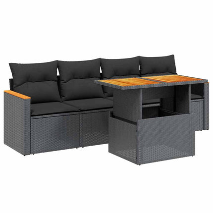 Loungegrupp för trädgården med dynor 5 delar svart konstrotting