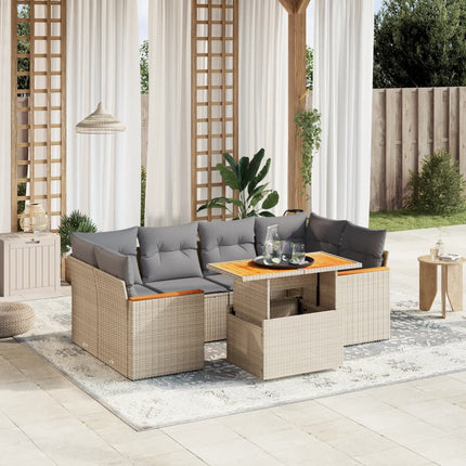 Matgrupp för trädgården med dynor 7 delar beige konstrotting