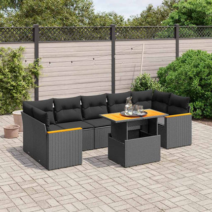Loungegrupp för trädgården med dynor 8 delar svart konstrotting