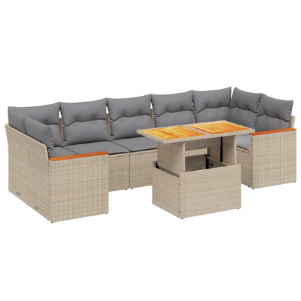 Matgrupp för trädgården med dynor 8 delar beige konstrotting