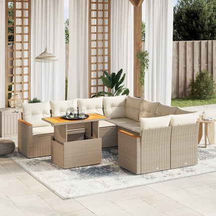 Soffgrupp för trädgården med dynor 9 delar beige konstrotting