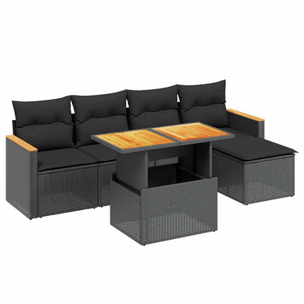 Loungegrupp med dynor 6 delar svart konstrotting
