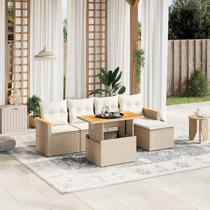 Soffgrupp för trädgården med dynor 6 delar beige konstrotting