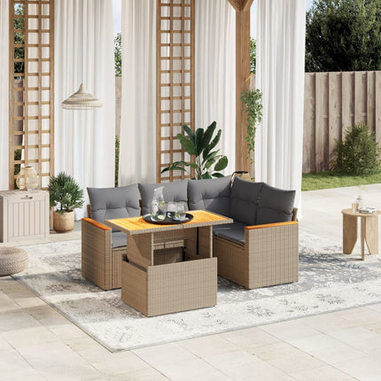 Soffgrupp för trädgården med dynor 5 delar beige konstrotting