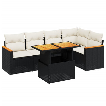 Loungegrupp med dynor 6 delar svart konstrotting