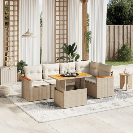 Soffgrupp för trädgården med dynor 6 delar beige konstrotting