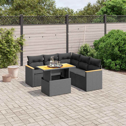 Loungegrupp med dynor 6 delar svart konstrotting