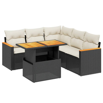 Loungegrupp med dynor 6 delar svart konstrotting