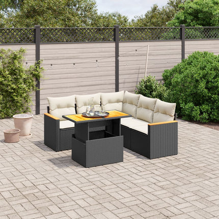 Loungegrupp med dynor 6 delar svart konstrotting