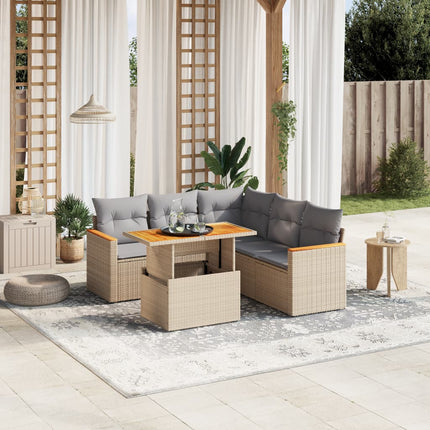Soffgrupp för trädgården med dynor 6 delar beige konstrotting