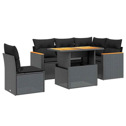 Loungegrupp med dynor 6 delar svart konstrotting