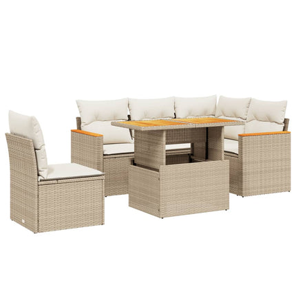 Soffgrupp för trädgården med dynor 6 delar beige konstrotting