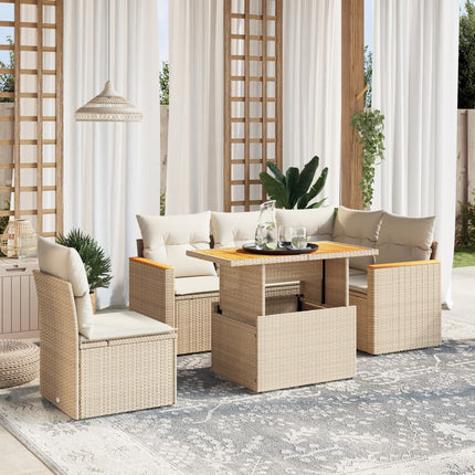 Soffgrupp för trädgården med dynor 6 delar beige konstrotting
