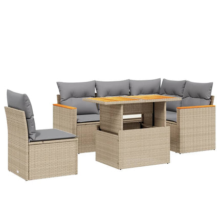 Soffgrupp för trädgården med dynor 6 delar beige konstrotting