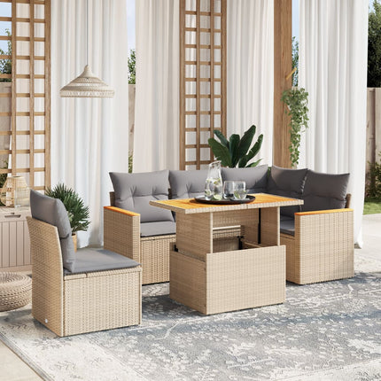 Soffgrupp för trädgården med dynor 6 delar beige konstrotting