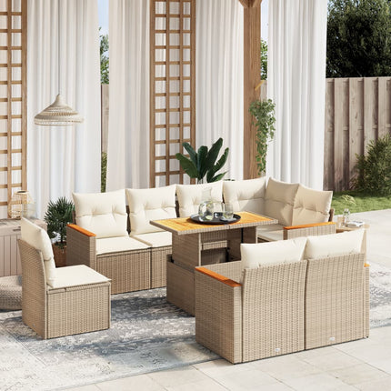 Soffgrupp för trädgården med dynor 9 delar beige konstrotting