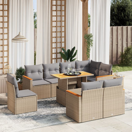 Soffgrupp för trädgården med dynor 9 delar beige konstrotting