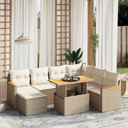 Matgrupp för trädgården med dynor 8 delar beige konstrotting
