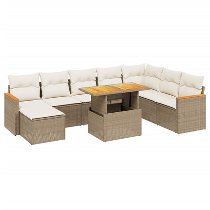 Soffgrupp för trädgården med dynor 9 delar beige konstrotting