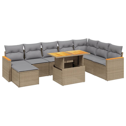 Soffgrupp för trädgården med dynor 9 delar beige konstrotting